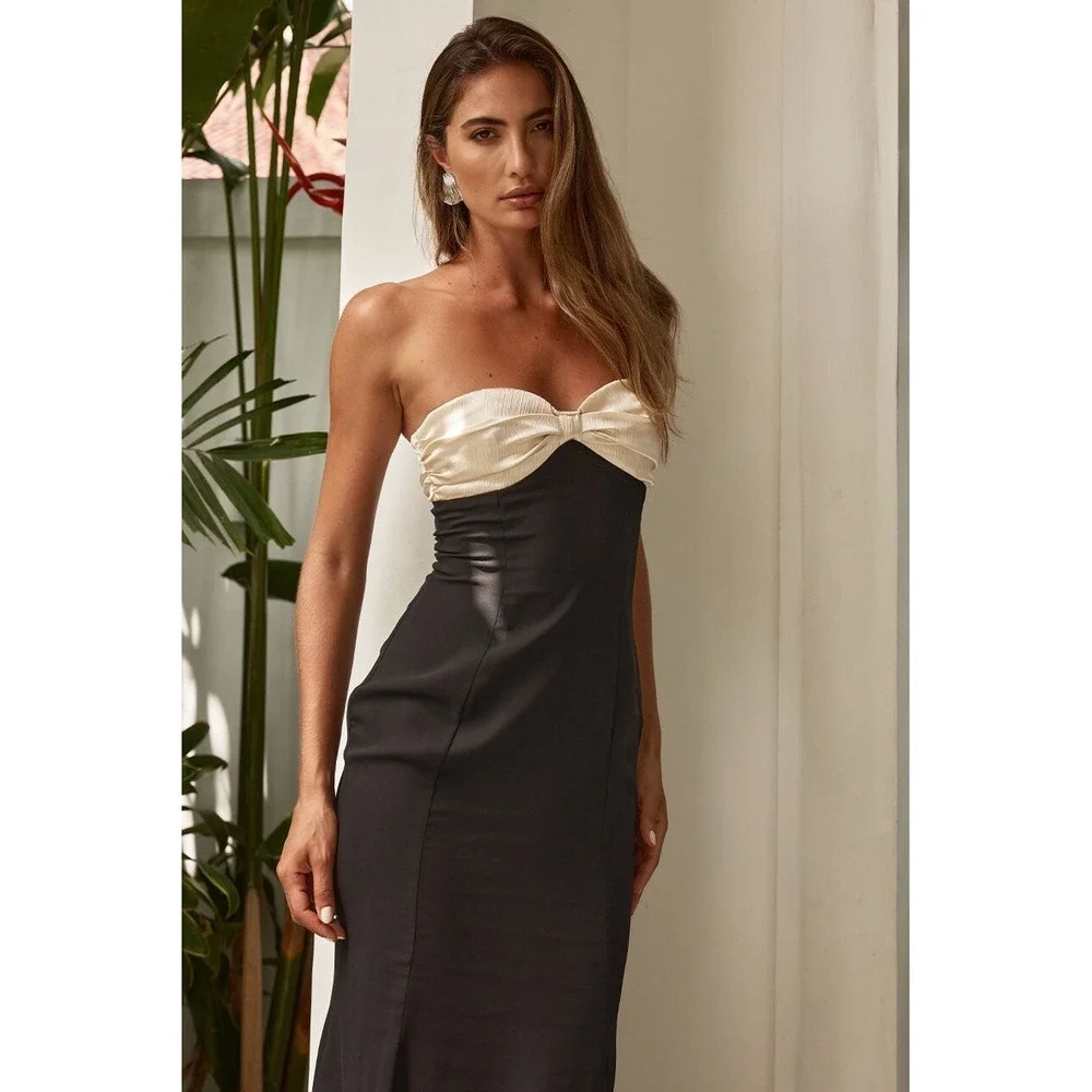 Runaway the Label Cecilia Strapless Maxi Dress Size Medium Black Champagne